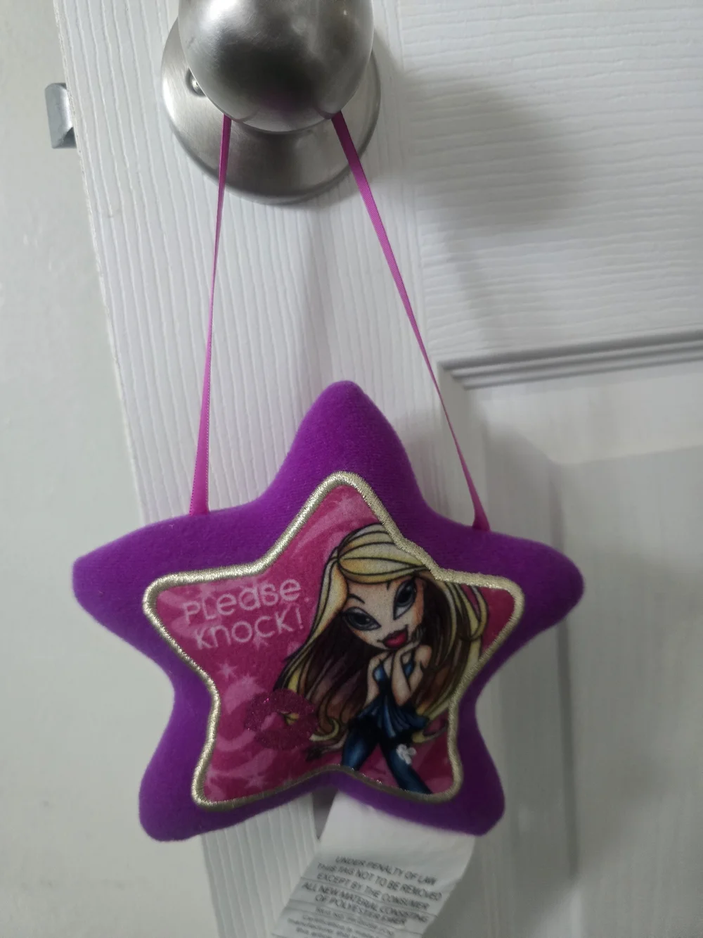 Purple Star Plush Door Hanger with Fashion Girl Graphic